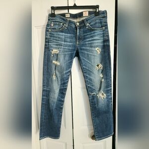 AG ADRIANO GOLDSCHMIED THE STILT CIGARETTE CROP DISTRESSED JEANS,  26